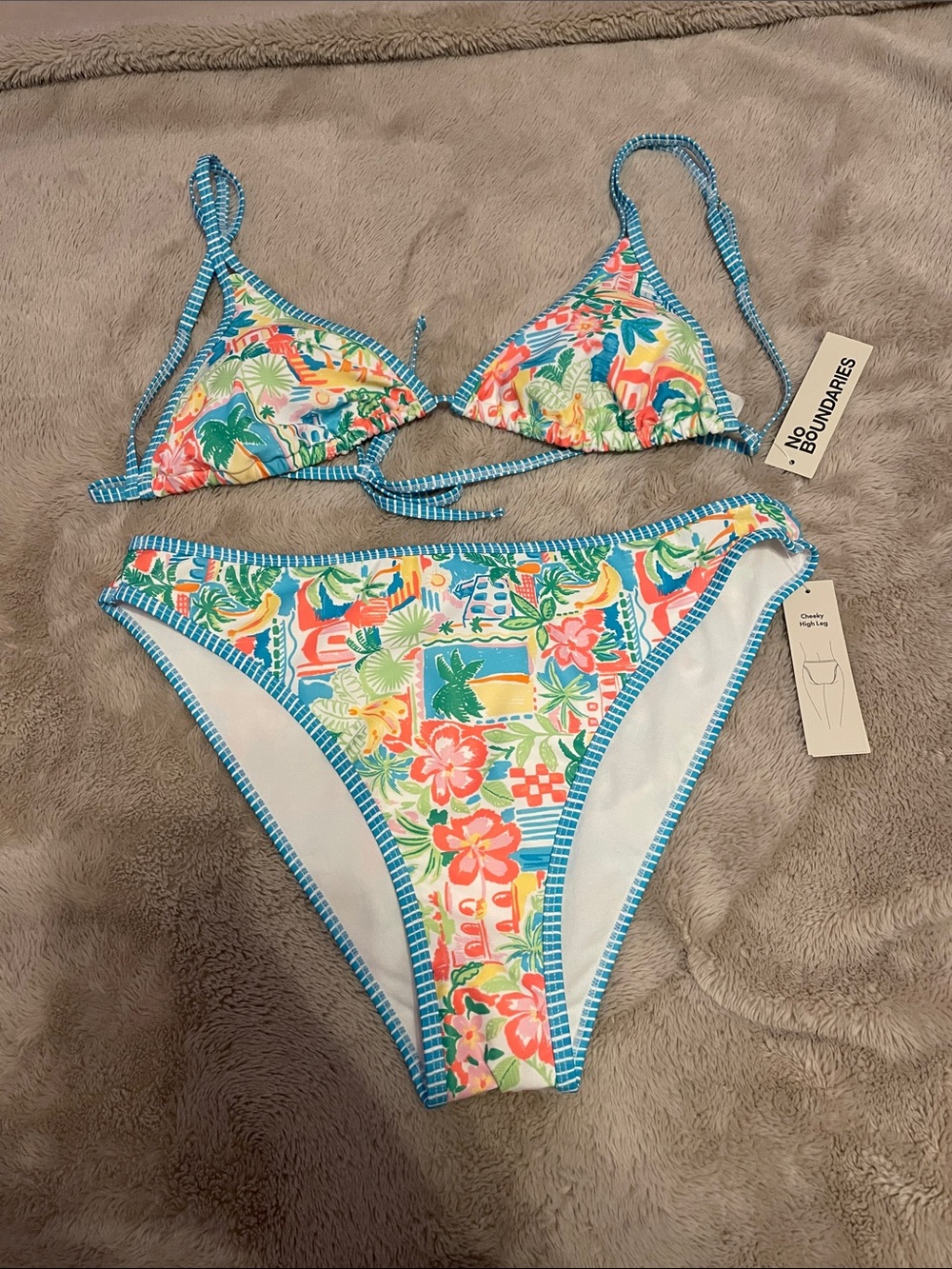 No Boundaries Tropical Floral Bikini in Blue and Pink
